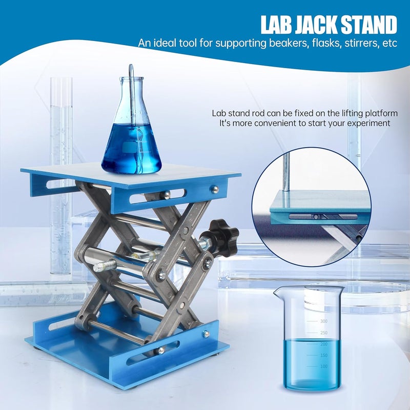 XUNKUANER Lab Jack, 3.94x3.94 inch Aluminum Oxide Lifting Platform Lab Lifter Stand Table Scientific Laboratory Scissor Jack, Vertical Lift Range 80 to 355mm (10x10cm/3.94''x3.94'') - Image 5